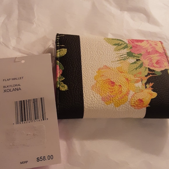NWT Betsey Johnson Black Floral Flap Wallet XOLANA - Picture 4 of 4